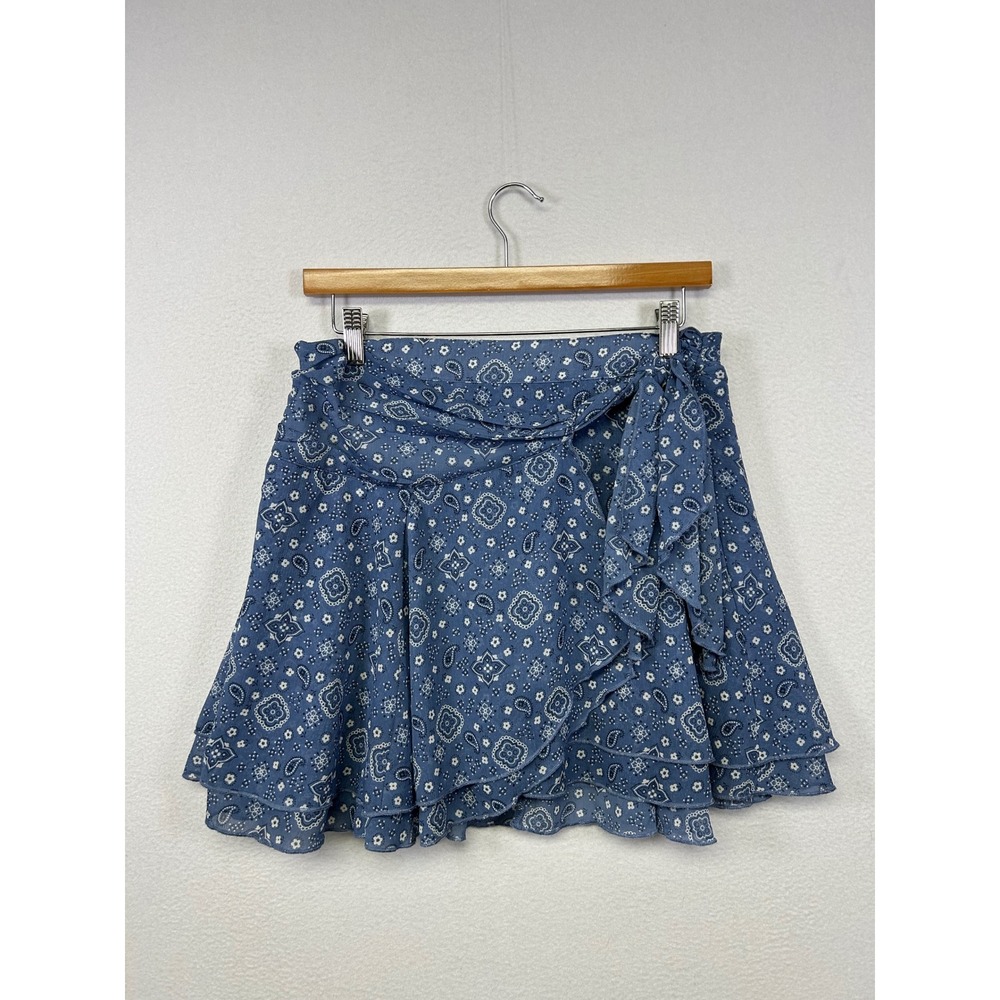 Boho Cottagecore Feminine Aerie Womens Medium Blue Paisley‎ Ruffle Mini Skirt